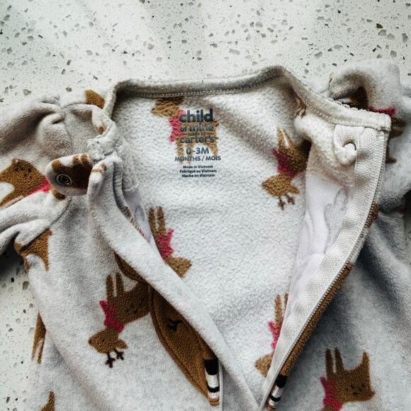 0-3 Month Girls Reindeer Fleece Footed PJs - Picture 3 of 8